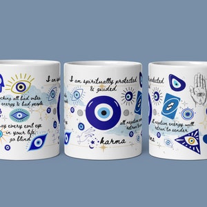 Evil Eye Affirmation Mug - Spiritual Protection & Positive Energy Ceramic Coffee Cup - Inspirational Quote Mug - Mindfulness Gift