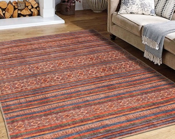 Tapis turc Oushak au look authentique, Cafpet coloré 6 x 9 pi, Texture nouée à la main de style antique, Parfait pour la chambre à coucher, Idéal pour le salon