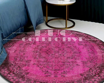 Turkish Round Rug, Circular Oriental Bohemian Rug, Pink Bedroom Rug, Carpet for Farmhouse, Nursery, Livingroom Diningroom, Machine Washable