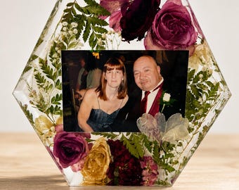 Personalized Pressed Flower Resin Block, Custom Floral Preservation, Unique Memorial Keepsake