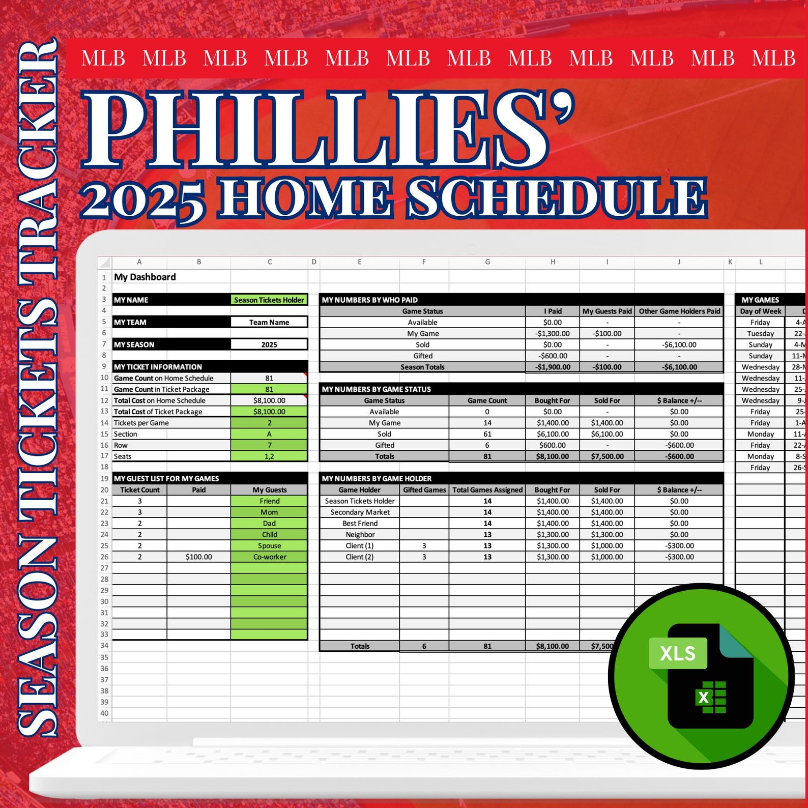 Phillies Schedule | Season Tickets Tracker - Etsy