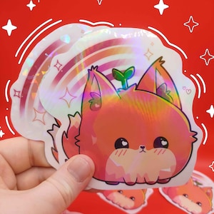 Sticker fierté lesbienne - autocollant holographique en vinyle imperméable renard drapeau arc-en-ciel - WhollyWild
