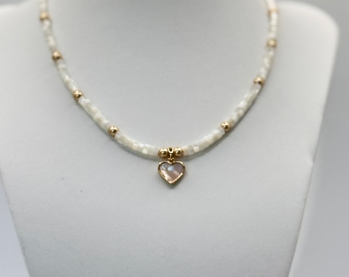 Pearlescent Heart Charm Necklace