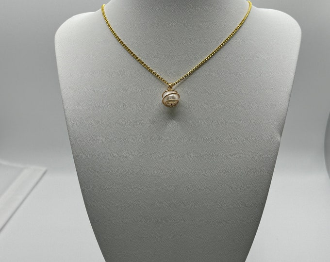 Natural Cultured Freshwater Pendant Necklace 18K Gold Plated copper wire
