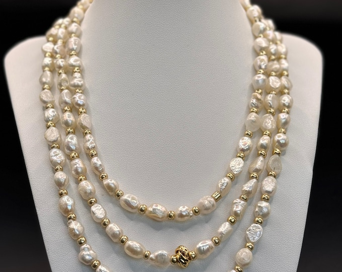 Triple Elegance Pearl Cascade Necklace