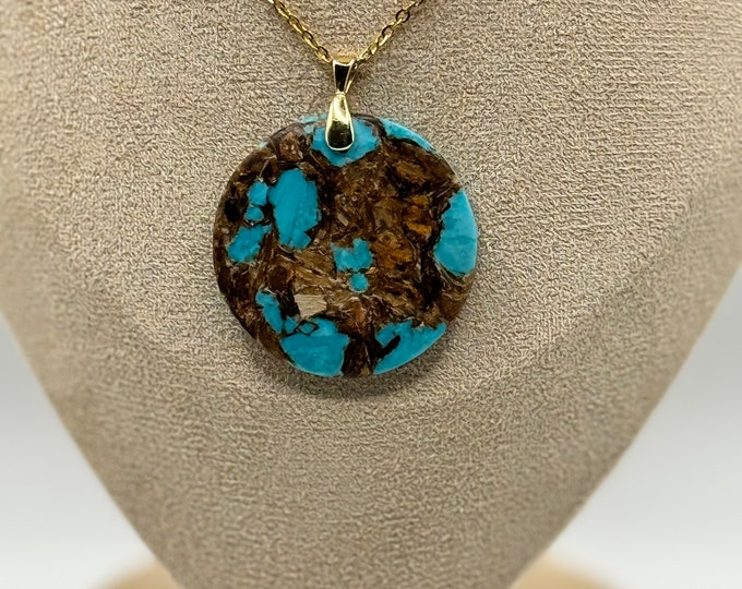 Assembled Natural Bronzite and  Synthetic Turquoise Pendant Necklace