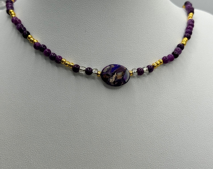 Delicate Purple Quartz and Imperial Jasper Beads Necklace
