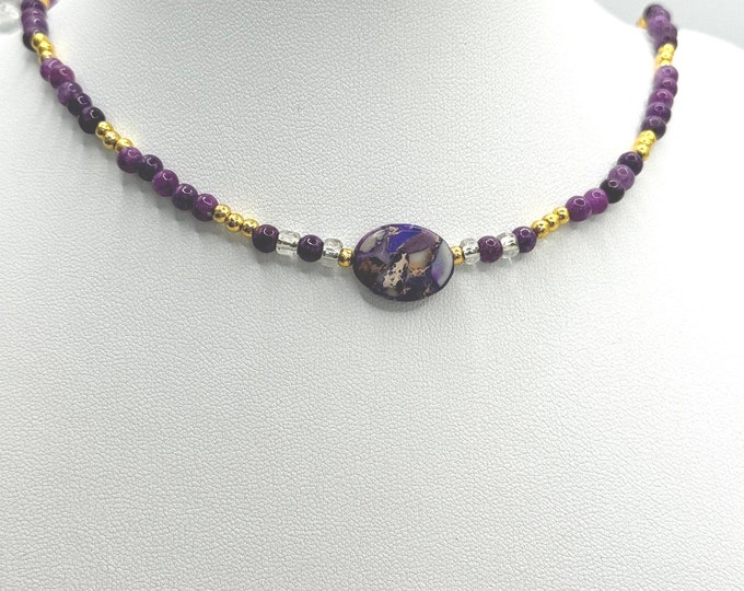 Delicate Purple Quartz and Imperial Jasper Beads Necklace