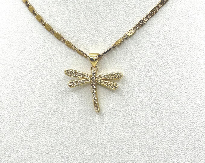 Dragonfly Pendant Necklace 18 K Gold Plated
