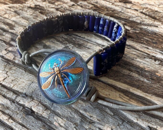 Dragonfly Dream Jasper and Leather Bracelet