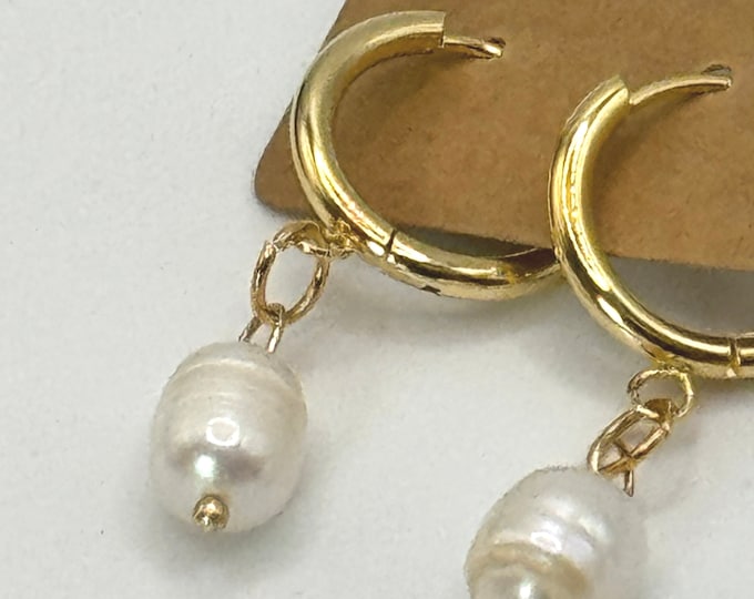 Hoop Baroque Pearl Earrings, 24K Gold Plated