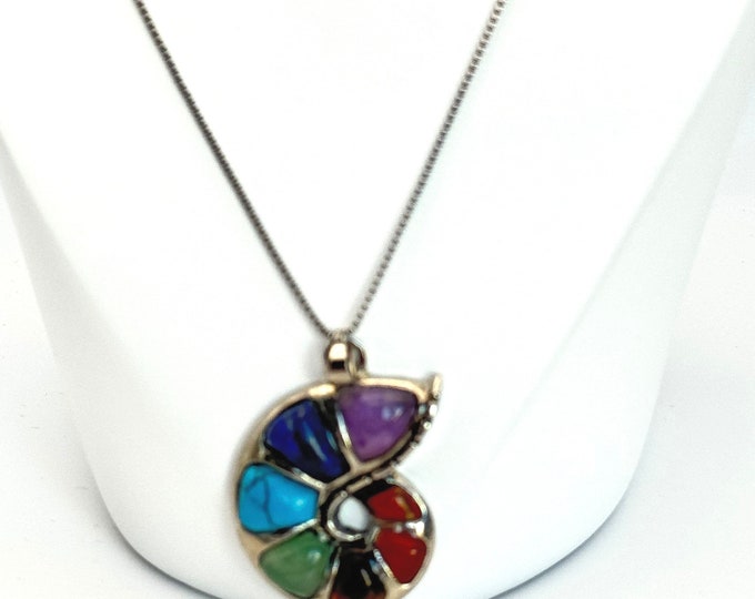 Sea Snail Chakra Natural Mixed Gemstones Platinum Pendant Necklace