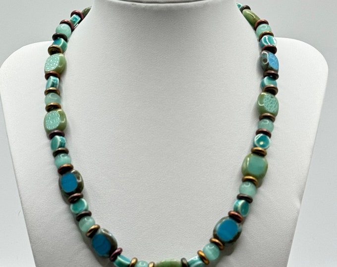 Czech Glass and Cat’s  Eye Beads Necklace