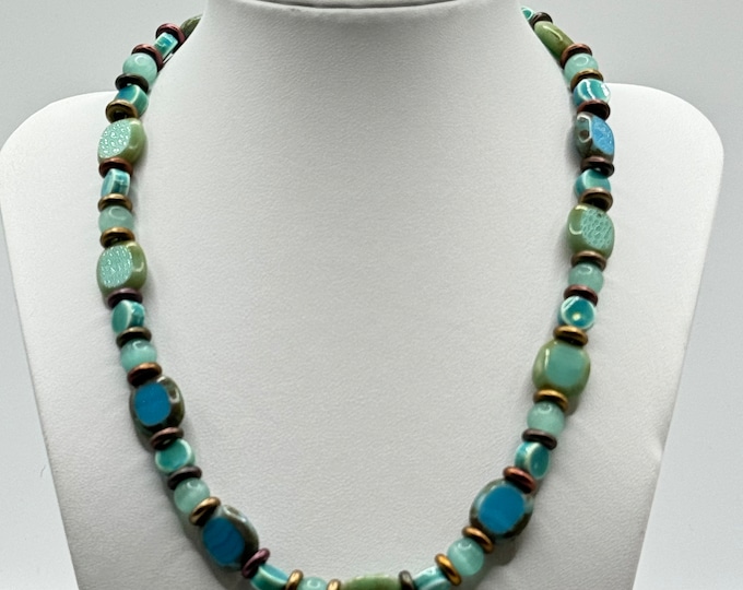 Czech Glass and Cat’s  Eye Beads Necklace