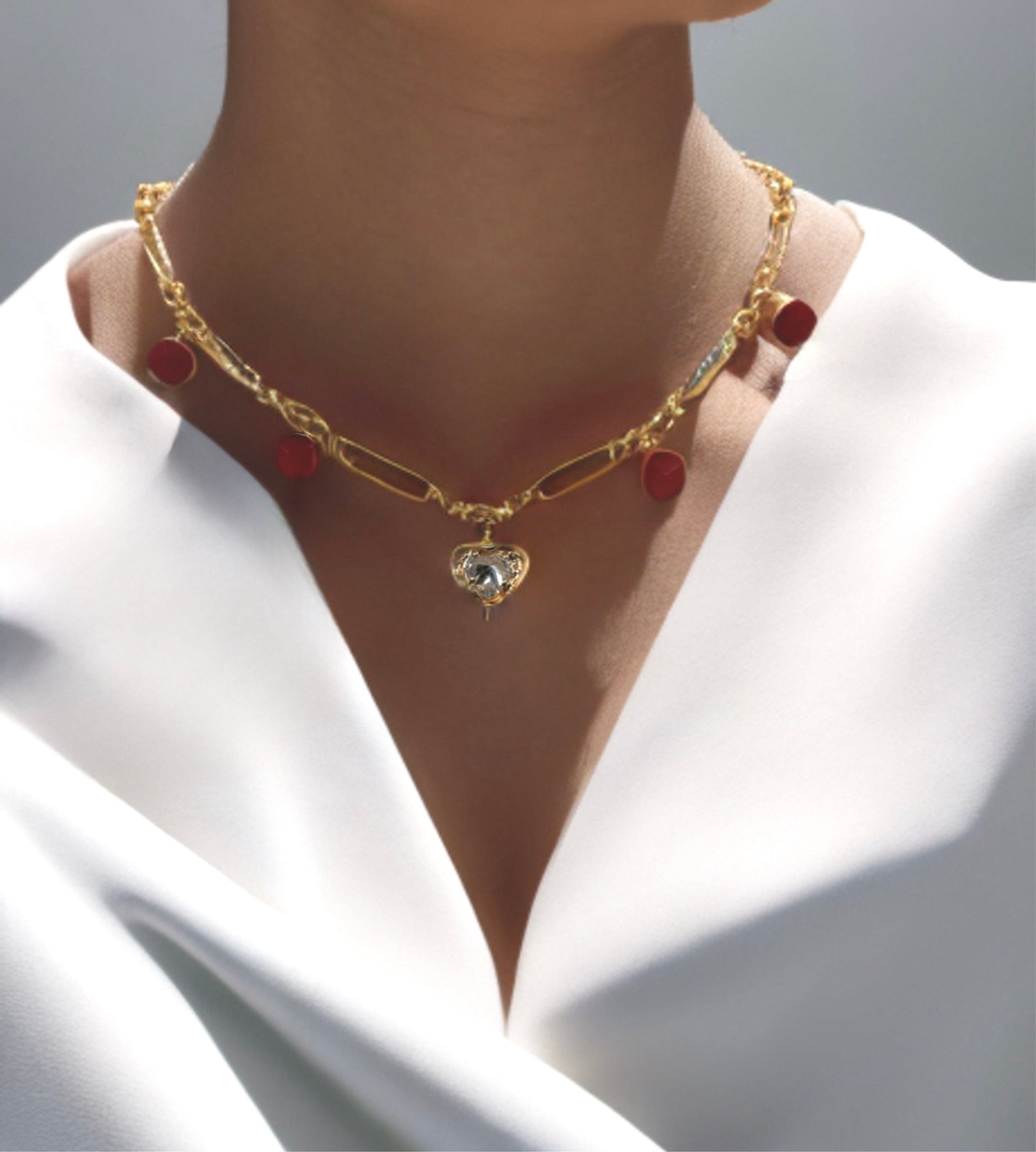 Crimson Bloom Mosaic Pendant & Earrings Set - Buy