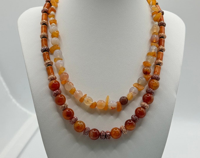 Agate yellow round and orange  quartzite  necklace, bracelet and earrings matching set