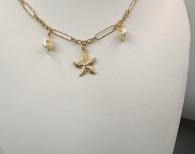 Golden Starfish Pearl Necklace
