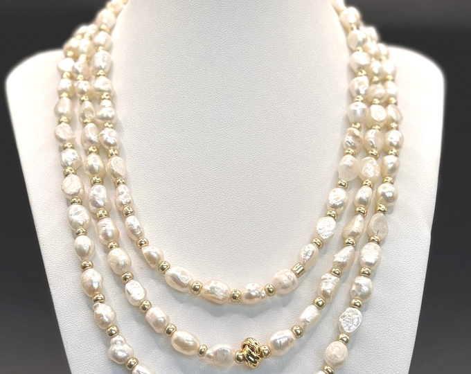 Triple Elegance Pearl Cascade Necklace