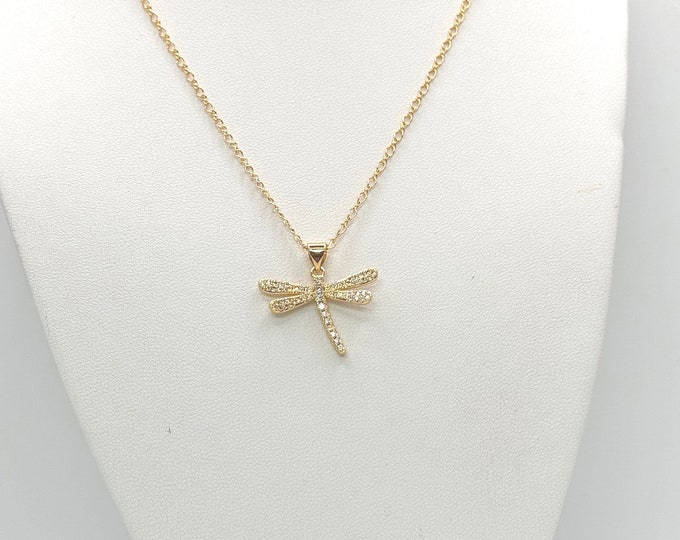 18k Gold-Plated Dragonfly Necklace  and 24k Gold-Plated Heart Magnet Clasp