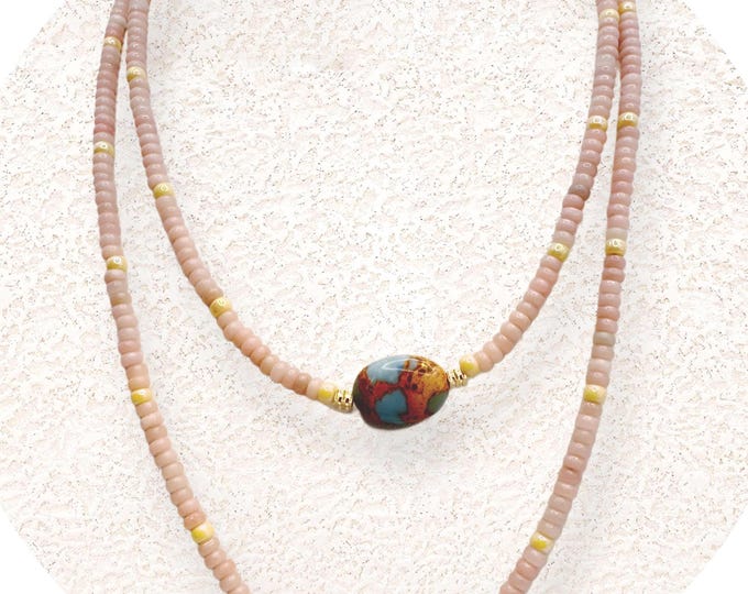 Pink Horizon Necklace – Pink Opal, Magnesite & Gold Accents