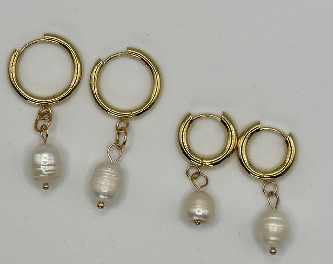 Hoop Baroque Pearl Earrings, 24K Gold Plated
