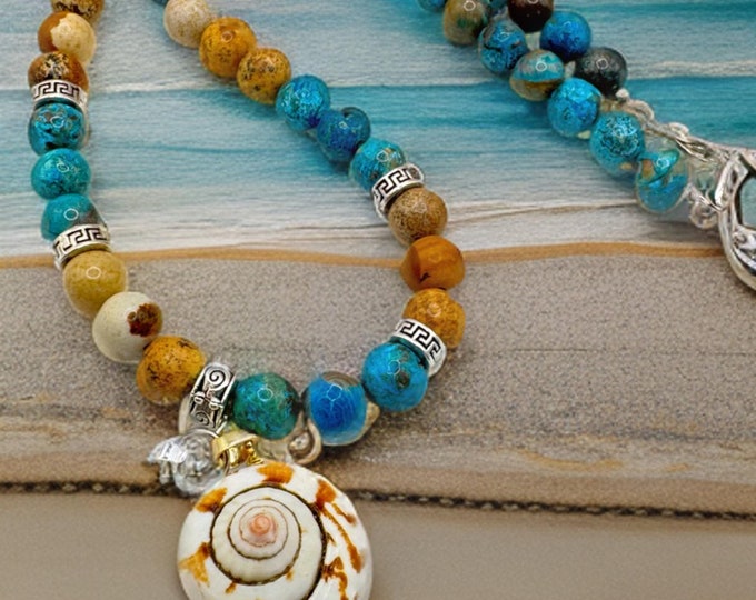 Turquoise and Natural Jasper with a Snail Pendant Necklace