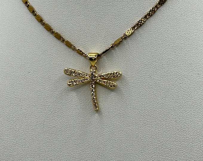 Dragonfly Pendant Necklace 18 K Gold Plated