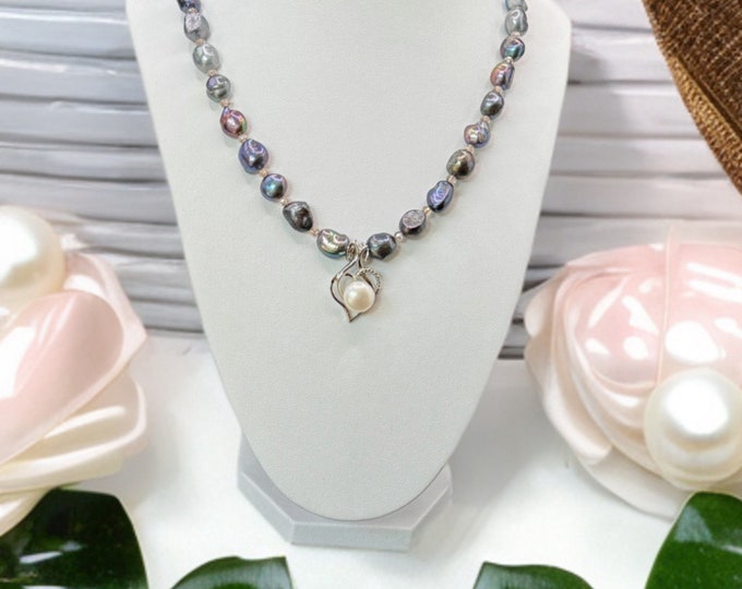 Midnight Heart Pearl Necklace