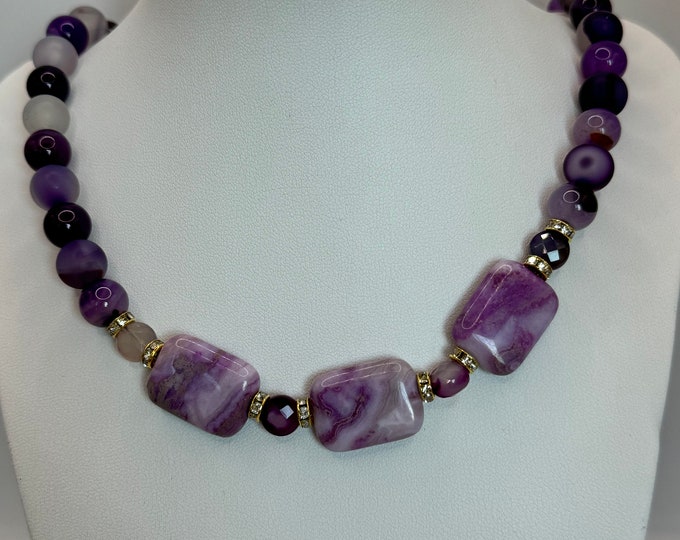 Lavender Haze Necklace, Agate rounds, Agate Faceted  Coins, and Ocean  Breeze Jasper Beads