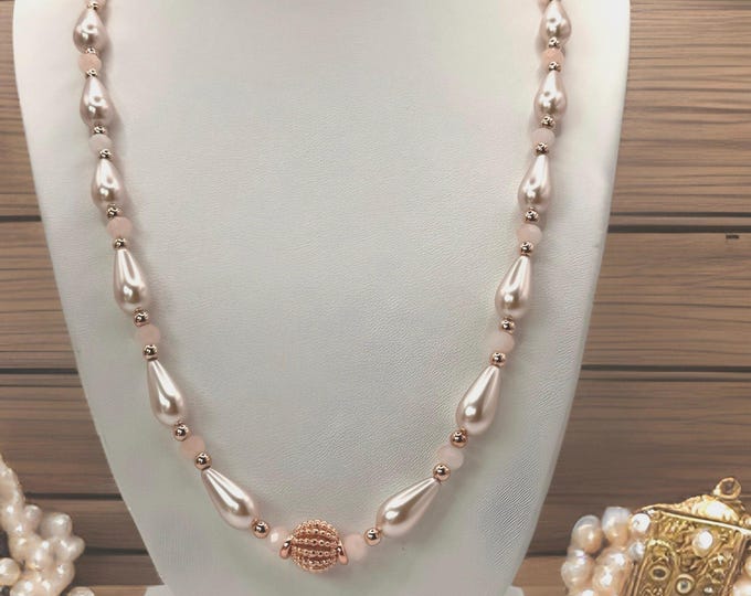 Rose Gold Crystal Pearls Teardrop