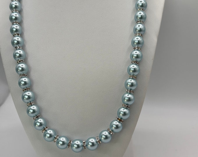 Sky Blue Crystal Pearl Necklace