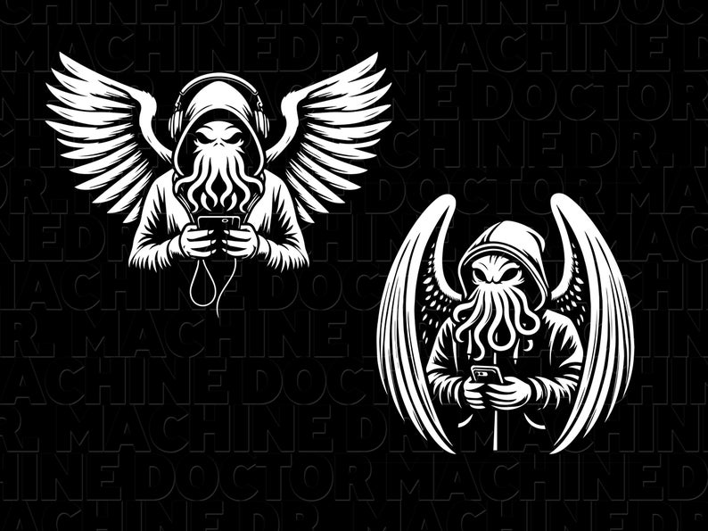 Cthulhu SVG Bundle #3. 10 Cthulhus Texting in Hoodies & Headphones ...
