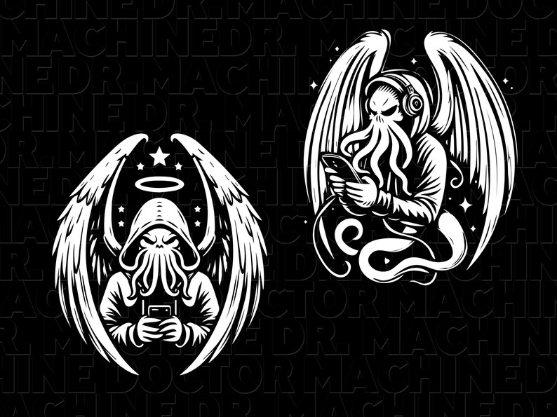 Cthulhu SVG Bundle #3. 10 Cthulhus Texting in Hoodies & Headphones ...