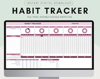 Habit Tracker Spreadsheet for Google Sheets, Daily Habit Planner, Weekly Habits, Goal Planner Dashboard, Digital Daily To Do List Template