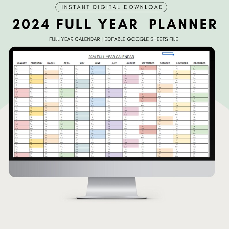 Editable 2024 Full Year Calendar, 2024 Year Planner, 2024 Monthly ...