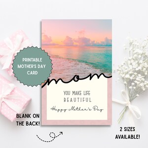 Carte de fête des mères, carte imprimable de fête des mères, bonne fête des mères, vous embellissez la vie, carte de fête des mères plage, carte pour maman, fête des mamans