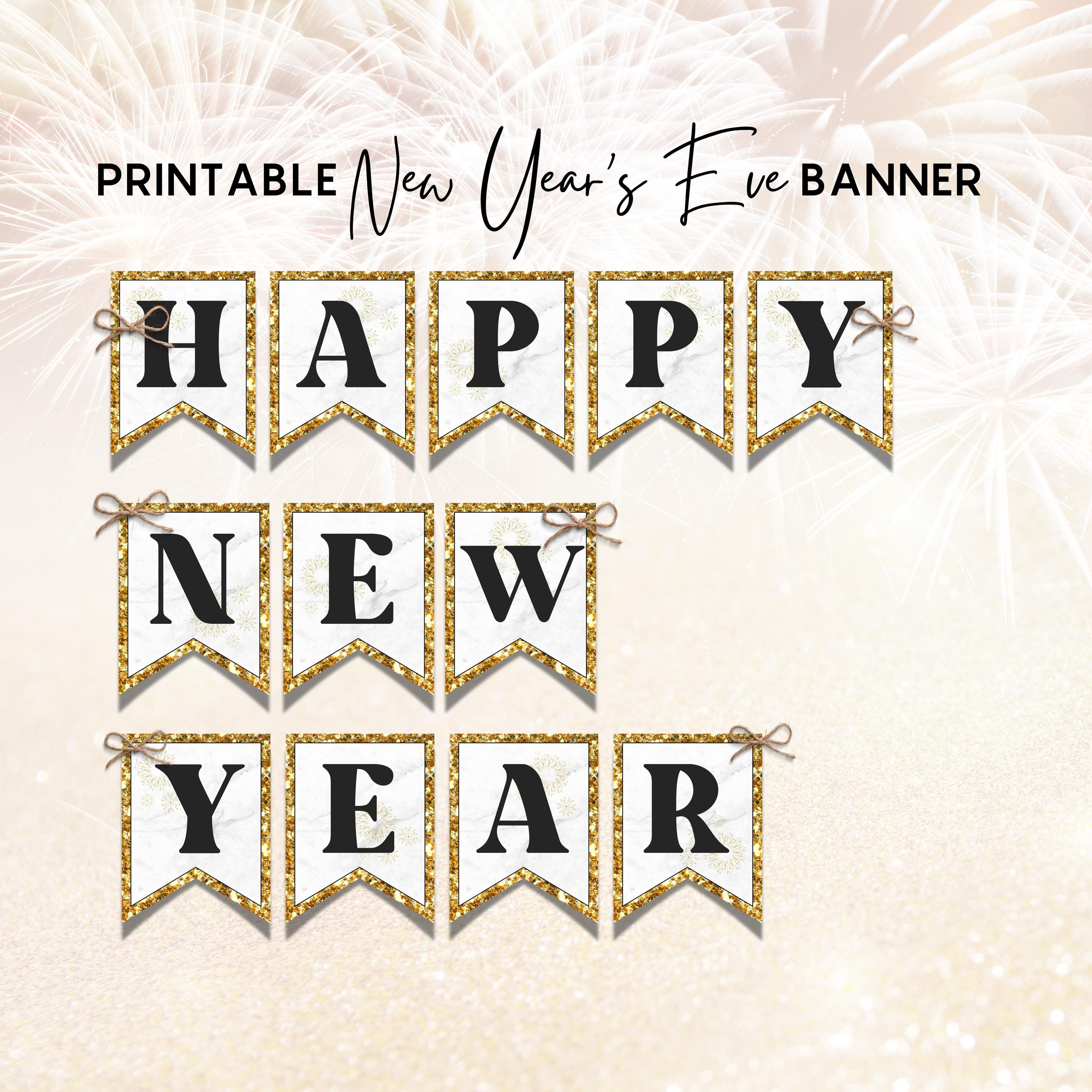 happy new year banner: ausdruckbare silvester girlande (pdf) - etsy.de