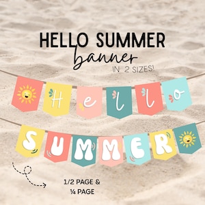 Hello Summer Banner, Sommer Vibes, Sommer Party Dekor, druckbare Dekoration für das Schulende, Willkommen Sommer