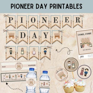Pioneer Day Decor Bundle: Banner, Cupcake Toppers, Poster (Digital Download)