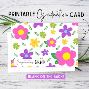 Felicitaciones, Tarjeta de Graduación con Flores, Tarjeta de Graduación Bonita, Regalo de Graduación Imprimible, Graduado de Preparatoria, Graduado Universitario, Tarjeta de Graduado