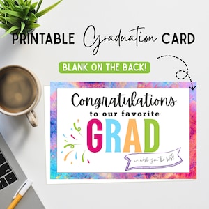 Gefeliciteerd met onze favoriete afstudeerder, ik wens je het beste, leuke afstudeerkaart, afdrukbaar afstudeercadeau, afstudeerder middelbare school, hogeschool afstudeerder