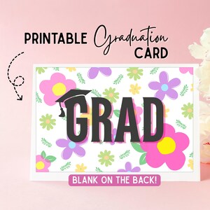Carte de fin d'études : fleur, jolie carte de remise des diplômes, cadeau de remise des diplômes à imprimer, diplôme d'études secondaires, remise des diplômes universitaires, carte à imprimer