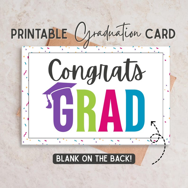Congrats Grad Back Congrats Grad Card, Colorful Graduation Gift (printable) - Etsy