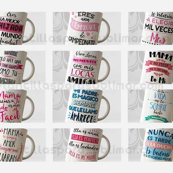 50 Plantillas   Frases hermosas Hermosas para mamá Mugs/Tazas Sublimación Dia de la madre Descarga Instantánea