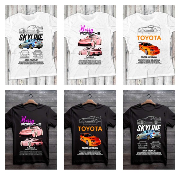 Super cars templates DTF and SUBLIMATION Toyota Red Bull VW Skyline T-shirts