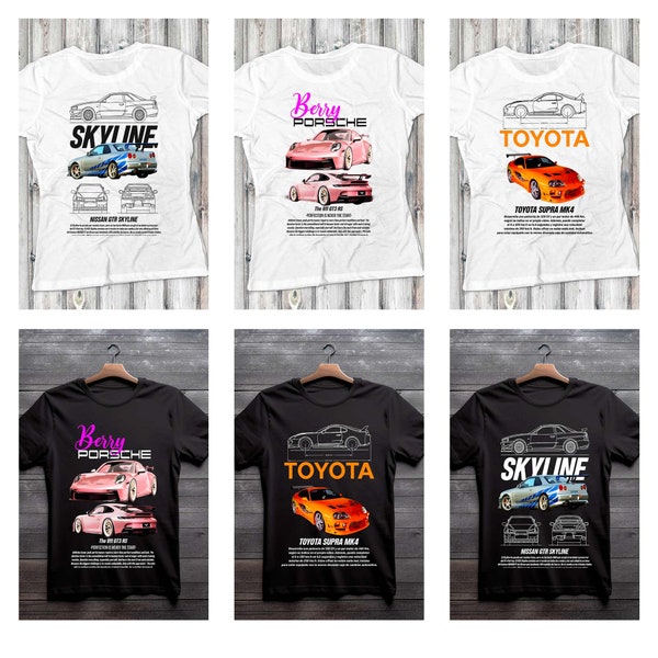 Super autos plantillas DTF y SUBLIMACION Toyota Red Bull VW Skyline Playeras