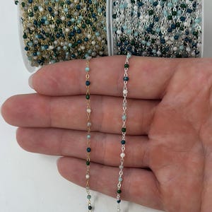 Glacier Enamel Chain Blue Gold Filled Enamel Sterling Silver Enamel Chain By the Foot Permanent Jewelry Green Enamel Chain Tarnish Resistant