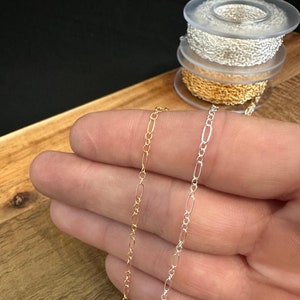 Permanent Jewelry Chain 3 + 1 Elongated Oval Long and Short Sterling Silver Chain Bulk Chain Wholesale Jewelry Gold Filled Chain by Foot PJ