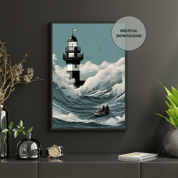 Lighthouse Wall Art, frame, lighthouse canvas, wavy sea Art Print, modern gallery wall art, ship in the sea canvas
