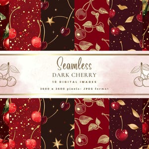 Dark Cherry Digitale Nahtlose Papiere - 10 Valentinstag und Sommer Designs, Sofort Download Muster für Kunsthandwerk und Projekte
